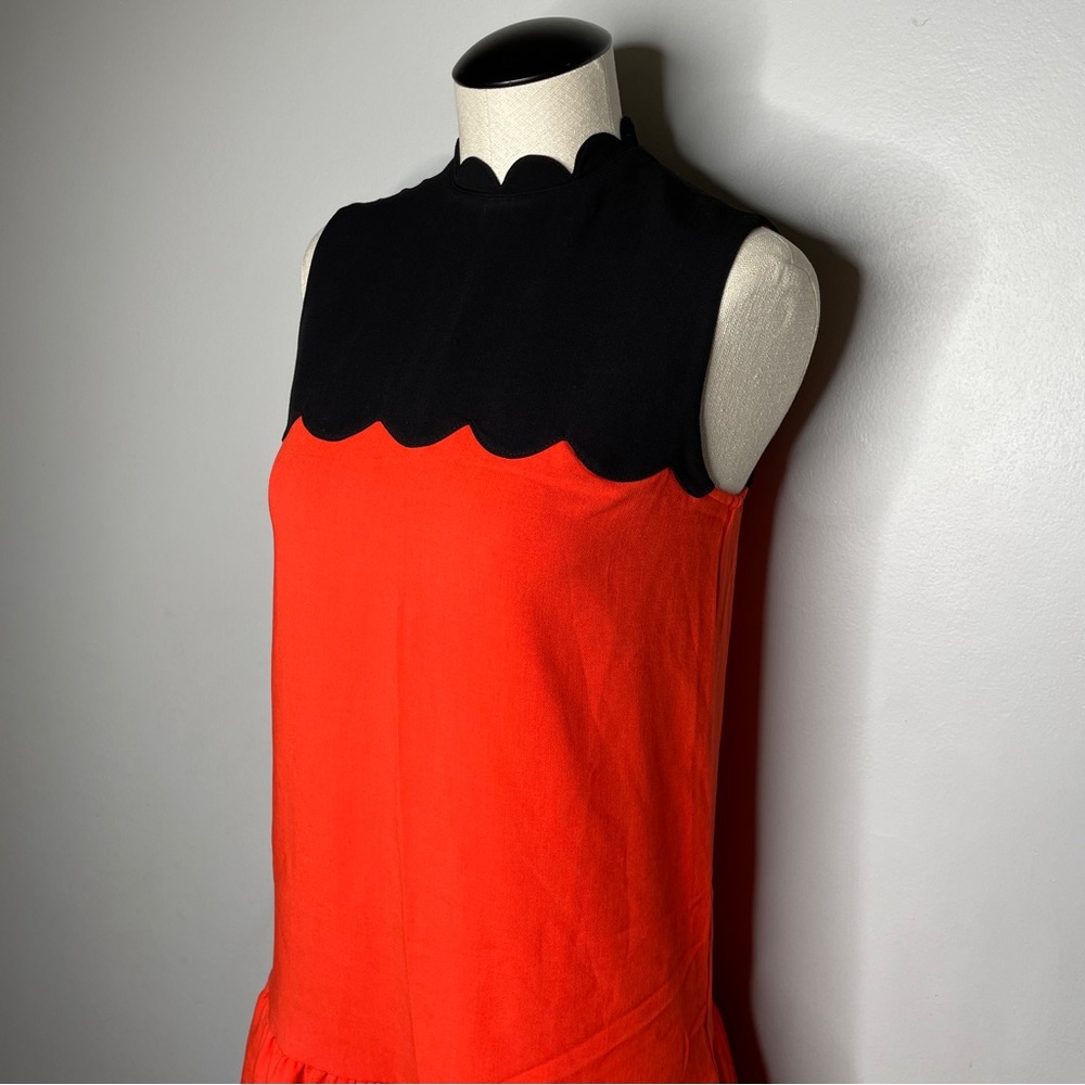 Victoria Beckham Mini Dress XS Red Black Scallop Mock Neck Peplum Business Woman